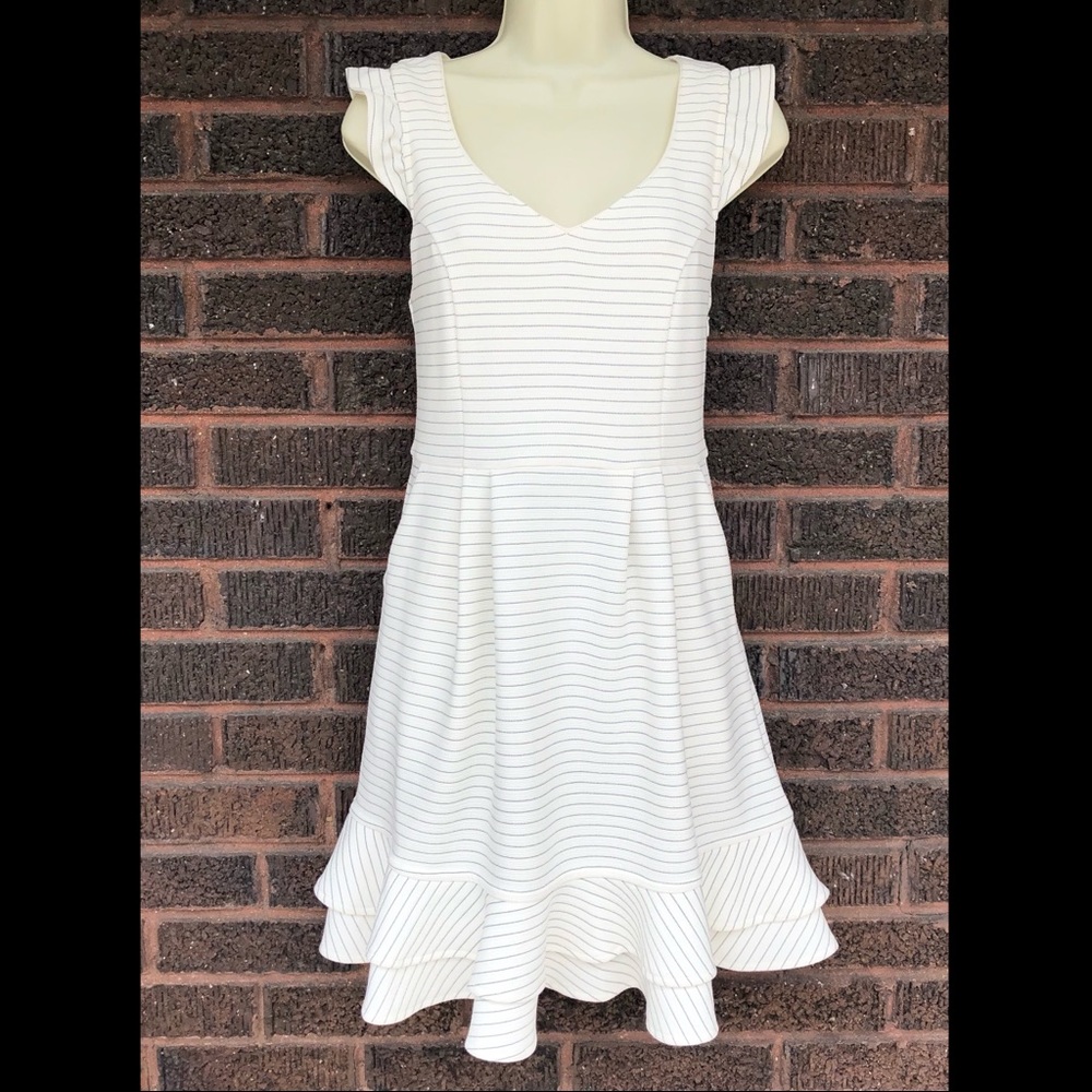 Anthropologies Maeve Cream Pinstriped Dress